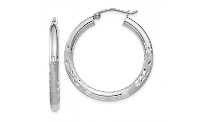 Quality Gold Sterling Silver Rhodium-plated 3.00mm Satin Diamond-cut Hoop Earrings - QE3559