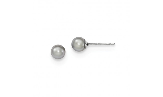 Quality Gold Sterling Silver 5-6mm Grey FW Cultured Round Pearl Stud Earrings - QE12712