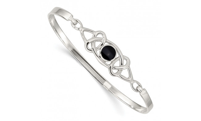 Quality Gold Sterling Silver Black Onyx Flexible Bangle Bracelet - QB946