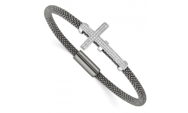 Quality Gold Sterling Silver Ruthenium-plated   CZ Cross Mesh Bracelet - QB960