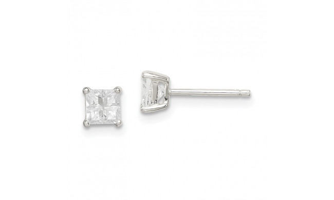 Quality Gold Sterling Silver 4mm Square CZ Basket Set Stud Earrings - QE7517