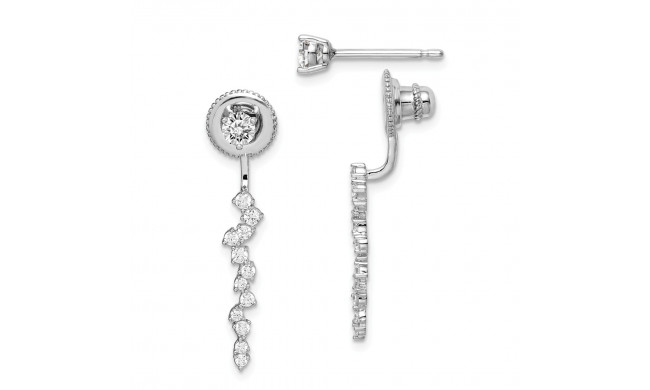 Quality Gold Sterling Silver Rhodium-plated CZ Front and Back CZ Dangle Post Earrings - QE15388