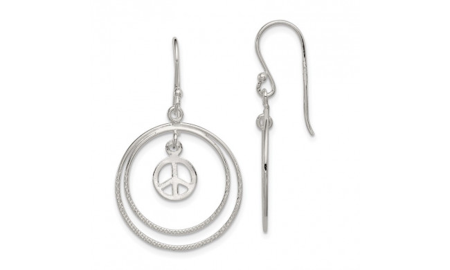 Quality Gold Sterling Silver Double Circles   Small Peace Symbol Dangle Earrings - QE7132