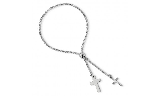 Quality Gold Sterling Silver Rhodium-plated Cross Adjustable 5in to 8.75in Bracelet - QG4564