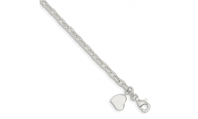 Quality Gold Sterling Silver Small Oval Rolo with Solid Heart Bracelet - QG1575-7