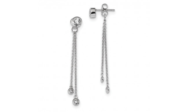 Quality Gold Sterling Silver Rhodium-plated CZ Front & Back Dangle Chain Post Earrings - QE13650