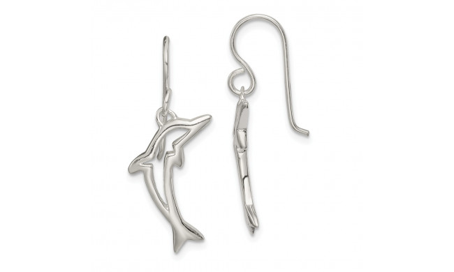 Quality Gold Sterling Silver Dolphin Shepherd Hook Dangle Earrings - QE14896