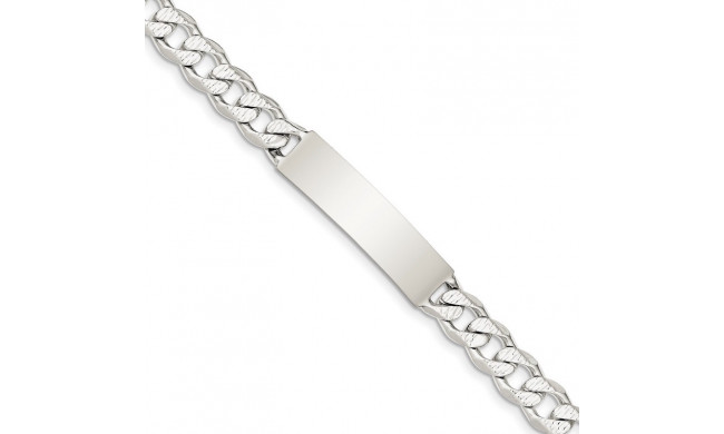 Quality Gold Sterling Silver Polished Engraveable Patterned Curb Link ID Bracelet - QCD250-8
