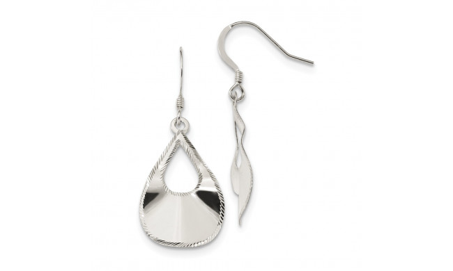 Quality Gold Sterling Silver Polished Laser Cut Teardrop Dangle Hook Earrings - QE13580