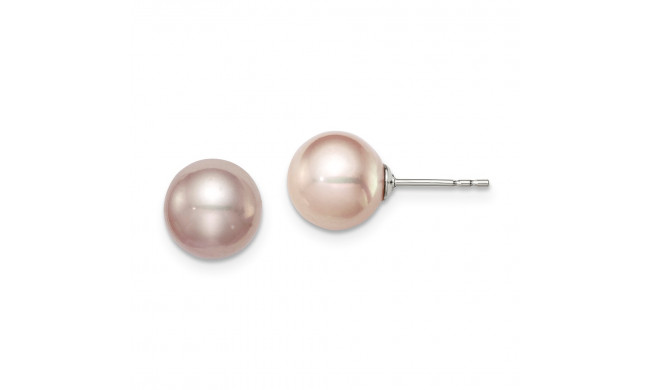 Quality Gold Sterling Silver 8-9mm Purple FW Cultured Round Pearl Stud Earrings - QE12729