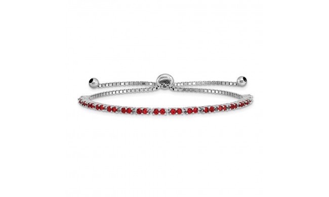 Quality Gold Sterling Silver Rhodium-plated July Birthstone Red CZ Adj Bracelet - QG4757JUL