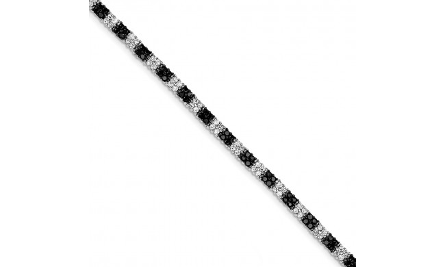 Quality Gold Sterling Silver Rhodium-plated 7in Black and White CZ Tennis Bracelet - QX792CZ