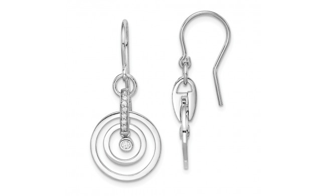 Quality Gold Sterling Silver Rhodium-plated CZ 2-Circle Dangle Earrings - QE14243
