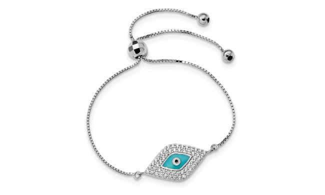 Quality Gold Sterling Silver Rhodium-plated CZ Blue Enamel Eye Adjustable Bracelet - QG4621