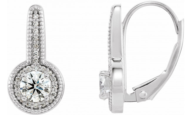 14K White 5/8 CTW Diamond Milgrain Halo-Style Dangle Earrings - 86629604P
