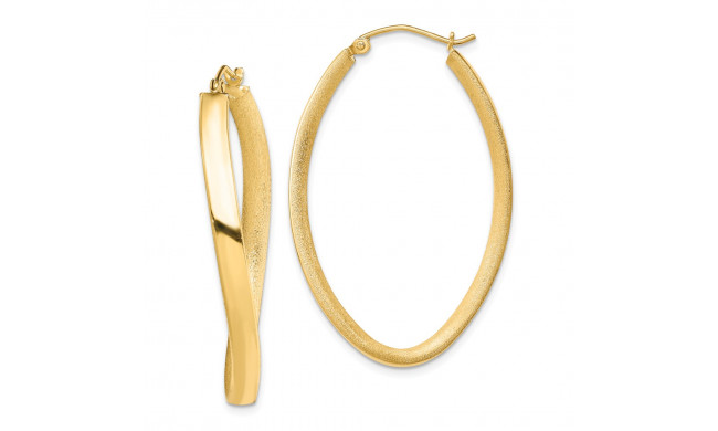 Quality Gold Sterling Silver Gold Plated Polished Textured Wavy Oval Hoop Earrings - QE8459