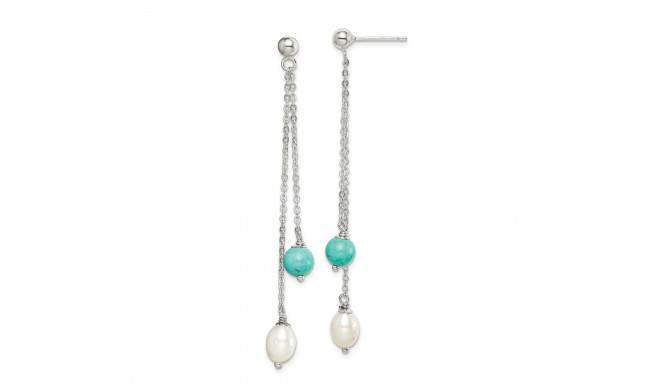Quality Gold Sterling Silver Turquoise & Freshwater Cultured Pearl Post Dangle Earrings - QE15419
