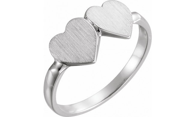 14K White 13.8x7 mm Double Heart Signet Ring - 41934650P