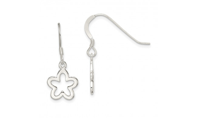 Quality Gold Sterling Silver Polished Flower Dangle Earrings - QE9026