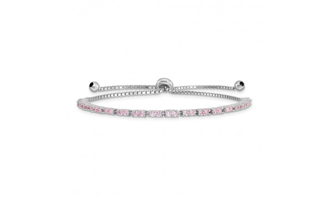 Quality Gold Sterling Silver Rhodium-plated October Birthstone Pink CZ Adj Bracelet - QG4757OCT