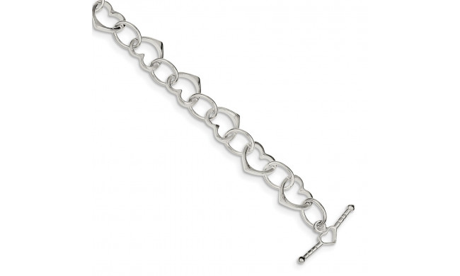 Quality Gold Sterling Silver Heart & Circle Link Bracelet - QG1503-7.5