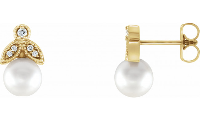 14K Yellow Freshwater Pearl & .06 CTW Diamond Earrings - 86485601P