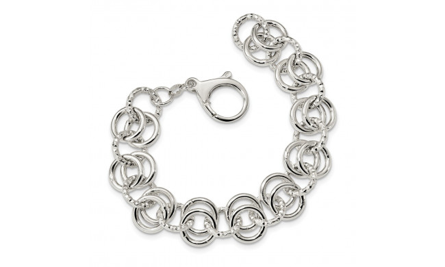 Quality Gold Sterling Silver Polished and Textured Circle Fancy Link 7.5 inch Bracelet - QG4484-7.5