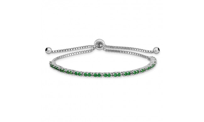 Quality Gold Sterling Silver Rhodium-plated May Birthstone Green CZ Adj Bracelet - QG4757MAY