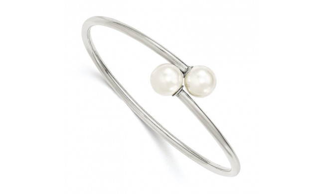 Quality Gold Sterling Silver Polished 10mm Swarovski Pearl Bangle Bracelet - QB1054