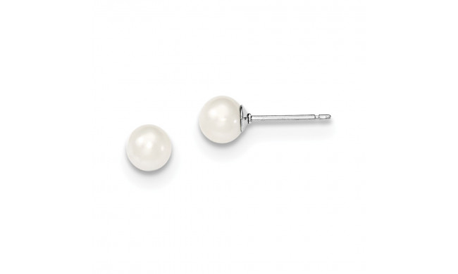 Quality Gold Sterling Silver 5-6mm White FW Cultured Round Pearl Stud Earrings - QE12732