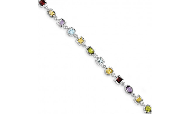 Quality Gold Sterling Silver 7inch Rhod Plated Rainbow Semi Precious Stone Bracelet - QX476RB