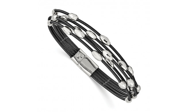 Quality Gold Sterling Silver Ruthenium-plated Silver Bead Slide Clasp Bracelet - QG3197-7.5