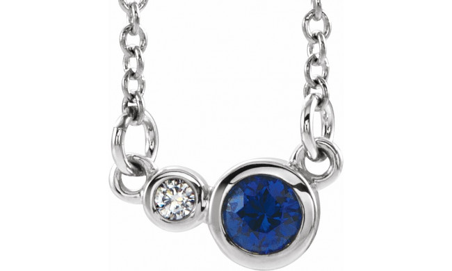 14K White Blue Sapphire & .02 CTW Diamond 18 Necklace - 86793728P