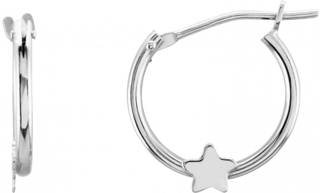 14K White Hinged Hoop Earrings with Star - 192029600P