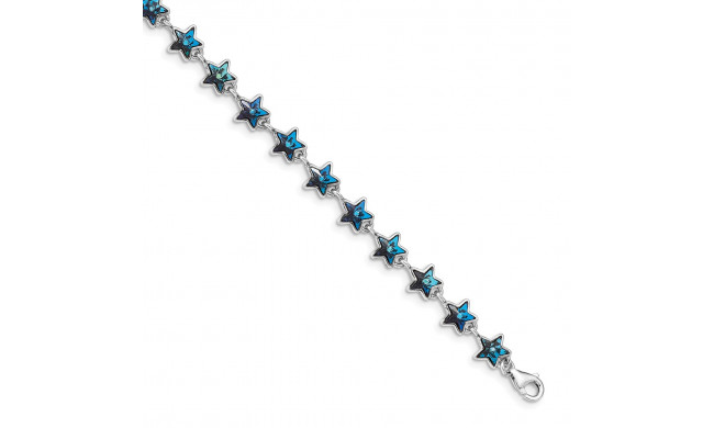 Quality Gold Sterling Silver Rhodium-plated Blue Crystal Stars   Bracelet - QG5037-6.25