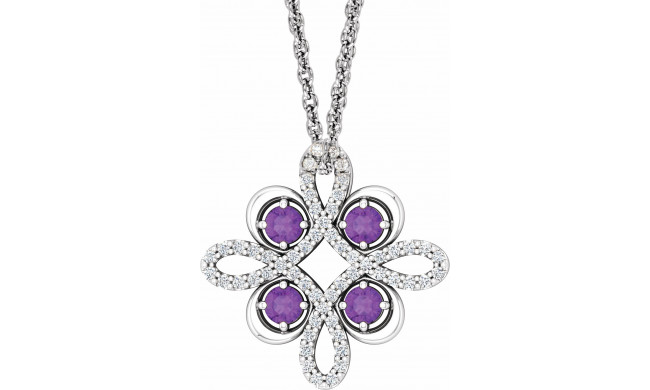 14K White Amethyst & 1/6 CTW Diamond Clover 18 Necklace - 8636860004P