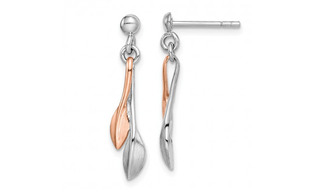 Quality Gold Sterling Silver Rhodium-plated Rose Gold-plated Leaf Post Dangle Earrings - QE15405