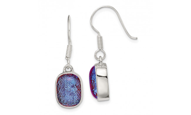 Quality Gold Sterling Silver Blue Dichroic Glass Dangle Earrings - QE6260