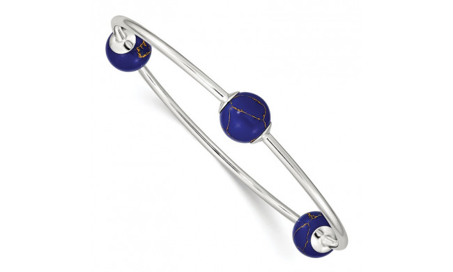 Quality Gold Sterling Silver Lapis Bead Stretch Bangle Bracelet - QB468