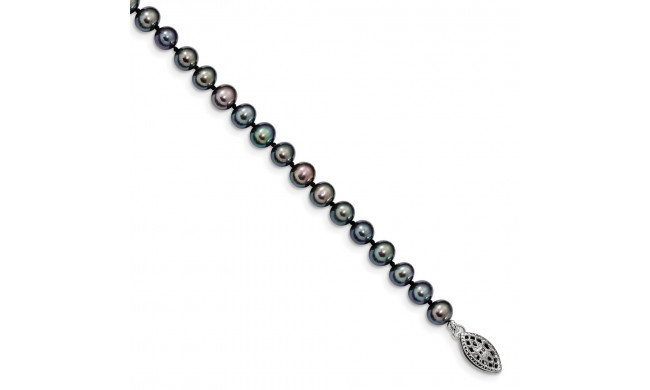 Quality Gold Sterling Silver Rhod-plated 5-6mm Black FWC Pearl Bracelet - QH5153-7.25
