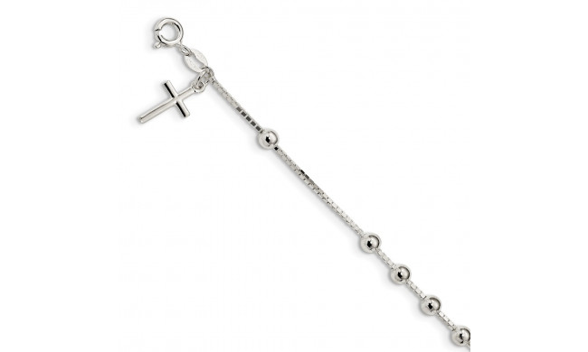 Quality Gold Sterling Silver 7 inch Cross Beaded Bracelet - QG4570-7