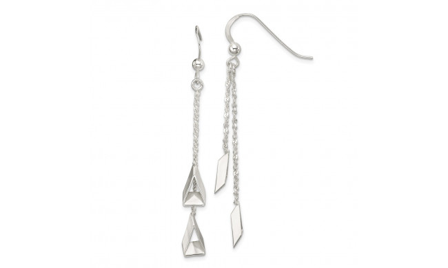 Quality Gold Sterling Silver 3-D Triangle Dangle Earrings - QE14674