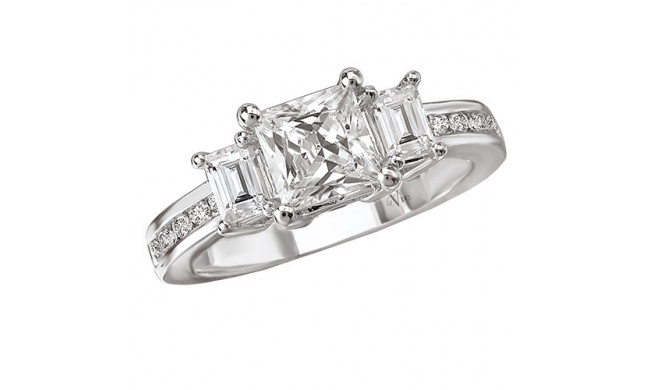 14k White Gold 3-Stone Semi-mount Diamond Engagement Ring