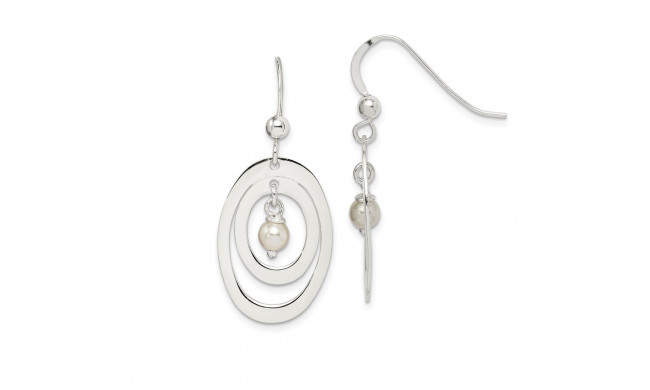 Quality Gold Sterling Silver Circle with Swarovski Simulated Pearl Dangle Earrings - QE15312