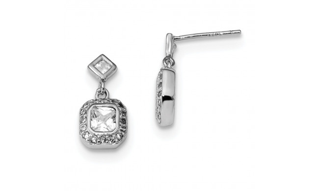 Quality Gold Sterling Silver Rhodium-plated CZ Square Halo Post Dangle Earrings - QE13773