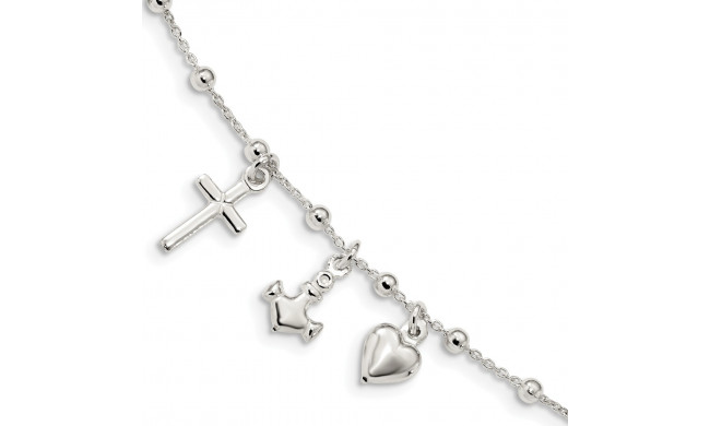 Quality Gold Sterling Silver Polished   Cross Heart Anchor Bracelet - QG4568-6