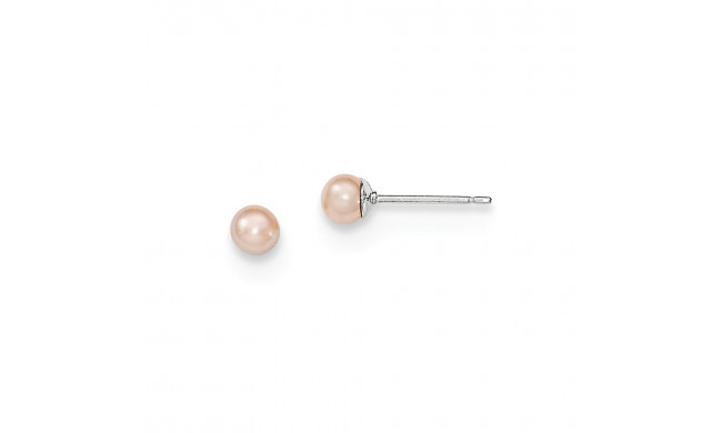 Quality Gold Sterling Silver 3-4mm Pink FW Cultured Round Pearl Stud Earrings - QE12718