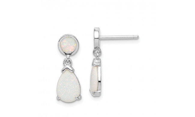 Quality Gold Sterling Silver Rhodium-plated Created Opal Teardrop Dangle Post Earrings - QE15400