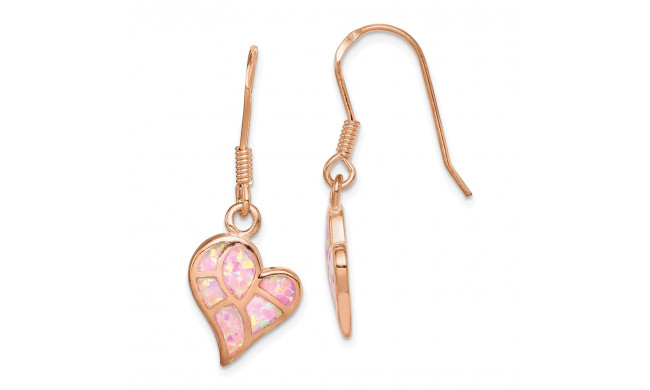 Quality Gold Sterling Silver Rose-tone  Opal Inlay Heart Dangle Earrings - QE14076