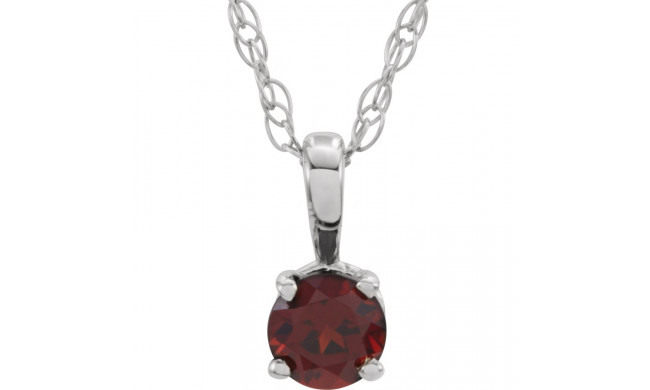 14K White 3 mm Round Mozambique Garnet Youth Birthstone 14 Necklace - 2839370005P